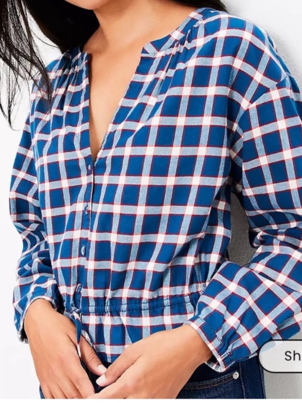 LOFT Plaid Cotton Flannel Drawstring Shirt, Size XL, NWT
